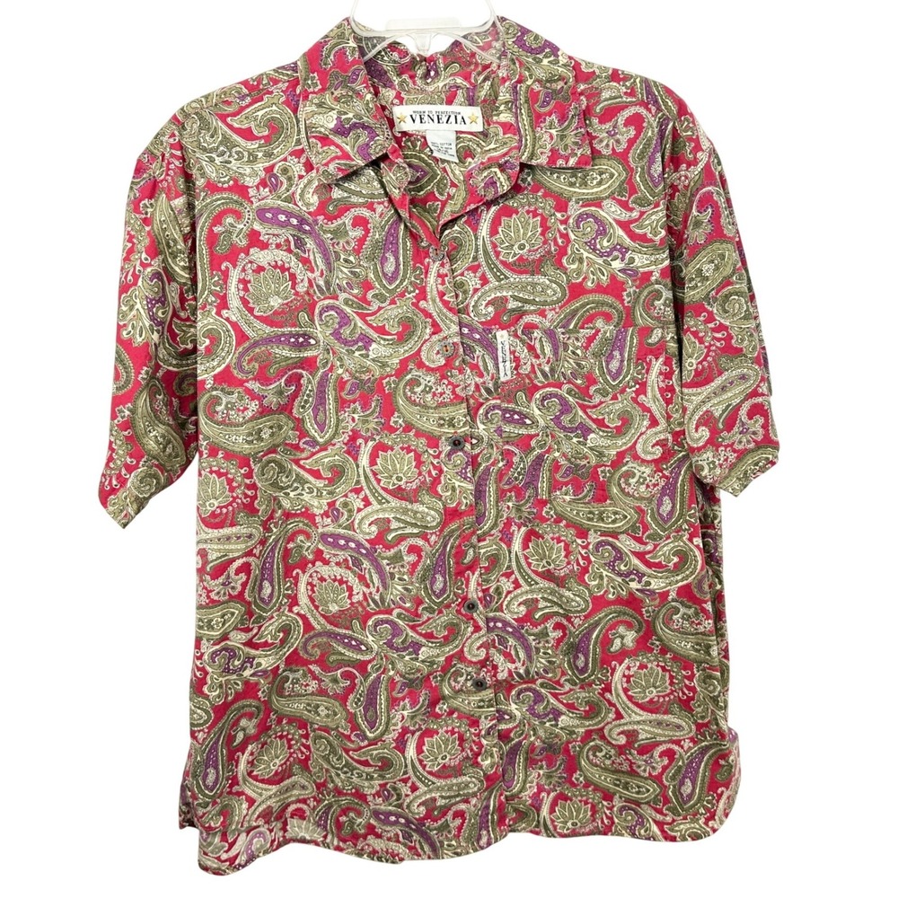 Venezia Plus Size 14/16 Top Western VTG Country Cottagecore Red Paisley 333